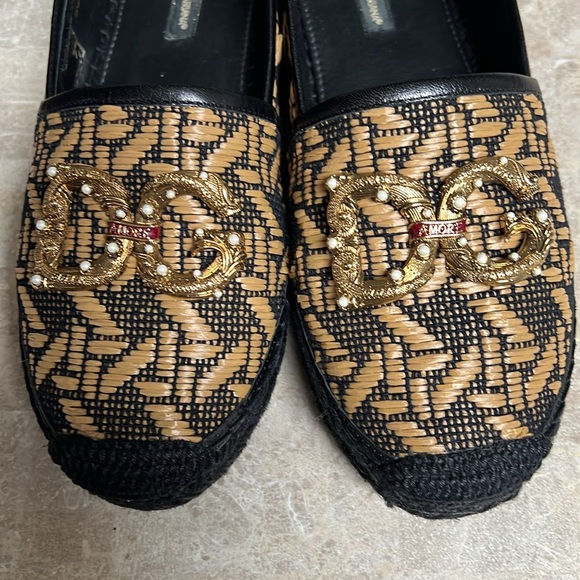 Dolce & Gabbana Braided Raffia Espadrilles With Dg Amore Logo - Picture 7 of 12